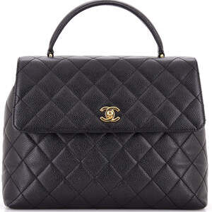 Chanel Jumbo Vintage Classic Top Handle Flap Bag Quilted Caviar
